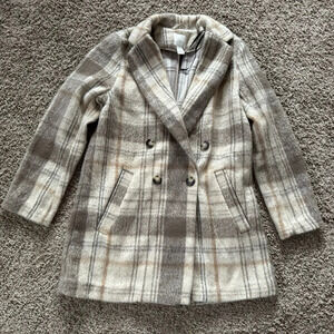 H&M Premium Plaid Pea Coat Women Size 4 EUC